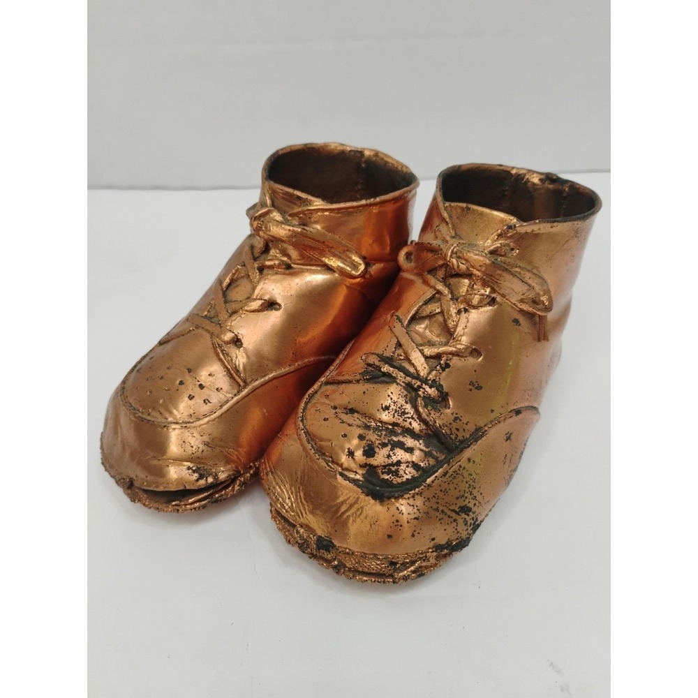 Vintage 1950s Pair Dipped Bronzed Shoes Lace Up Copper Color Mid Century 4"5"